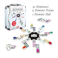 Mexican Train Dominoes Double 12 Dominoes Set 91 Tiles with Aluminum Case