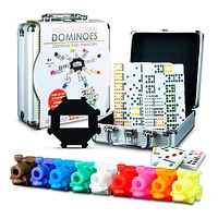 Mexican Train Dominoes Double 12 Dominoes Set 91 Tiles with Aluminum Case