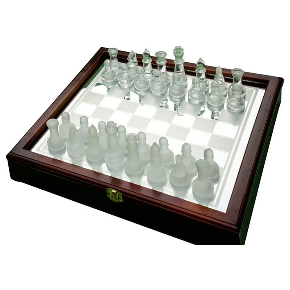 Chess Glass Wood Case 35 Cm