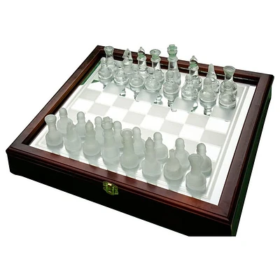 Chess Glass Wood Case 35 Cm