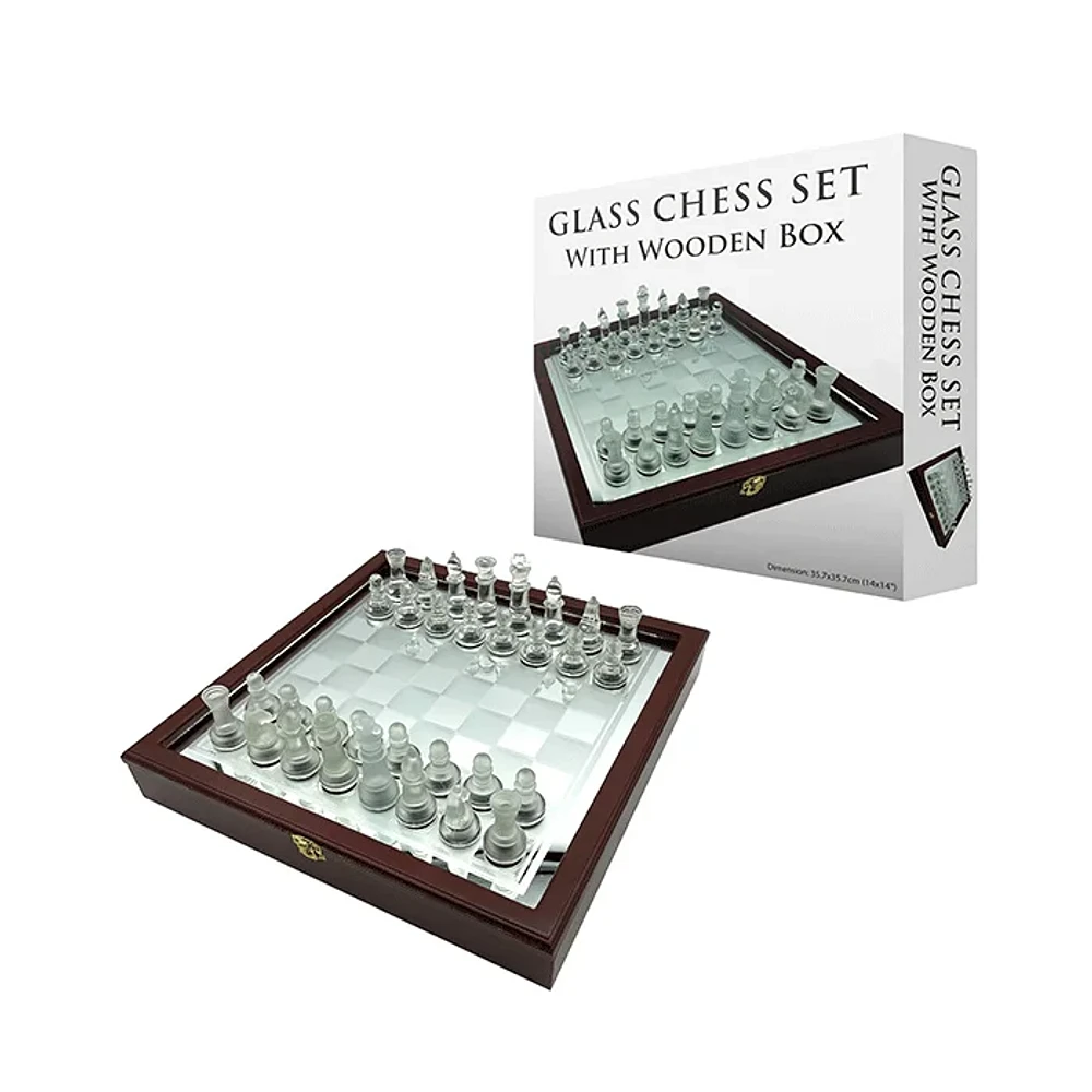 Chess Glass Wood Case 35 Cm