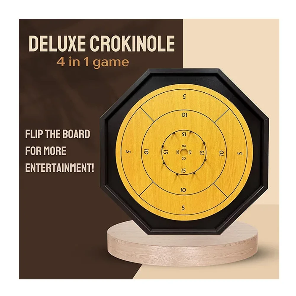 4 in 1 Wooden Crokinole Set With Playing Cards