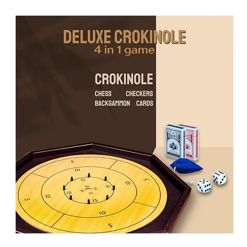 4 in 1 Wooden Crokinole Set With Playing Cards