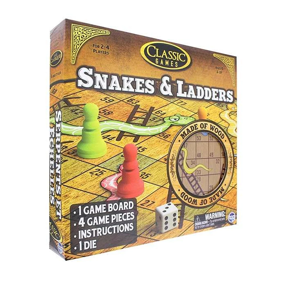 TCG Games Classic Snakes And Ladders Wooden Game Board – Brown