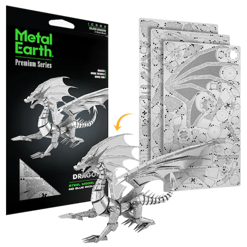 Fascinations ICONX Silver Dragon 3D Metal Model Kit