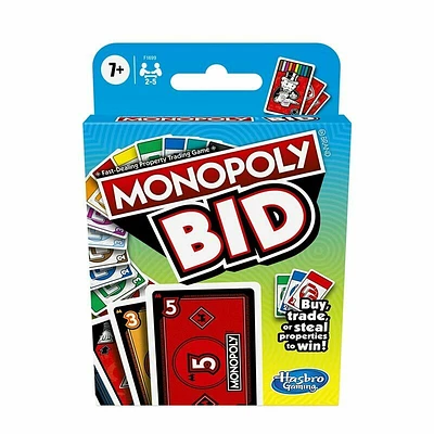 Monopoly Bid Game, Quick-Playing Card Game for 4 Players, Game for Families and Kids