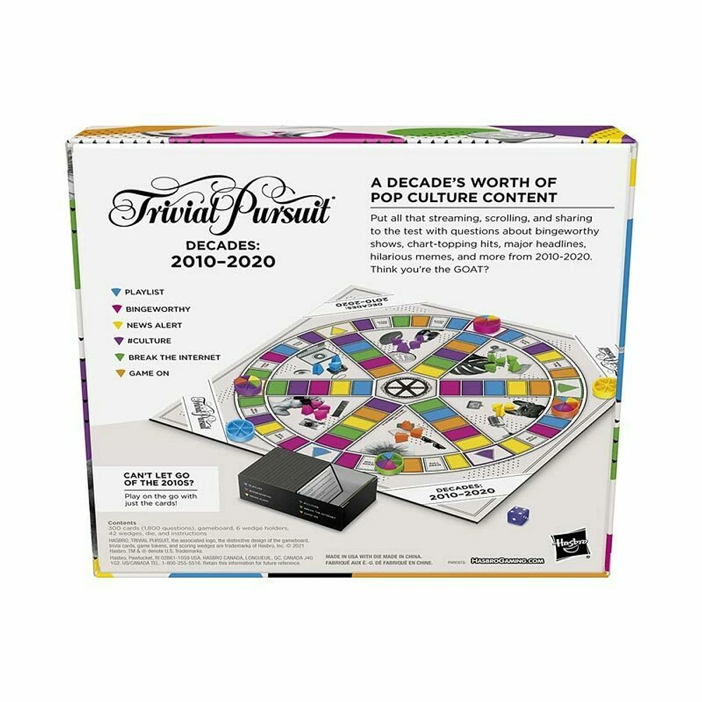 Hasbro Trivial Pursuit Decades 2010 to 2020 Board Game for Adults and Teens, Pop Culture Trivia Game