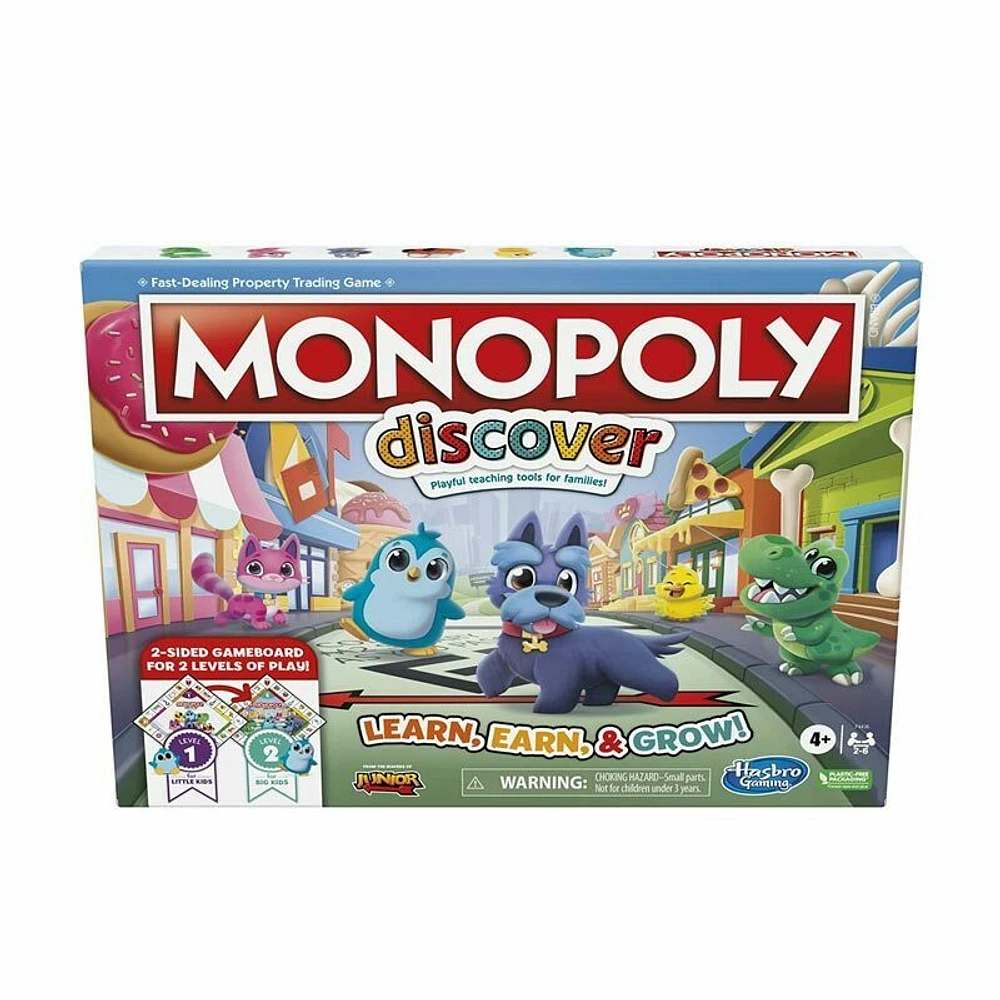 MONOPOLY Discover Board Game for Kids Ages 4+, Fun Game for Families, 2-Sided Gameboard,