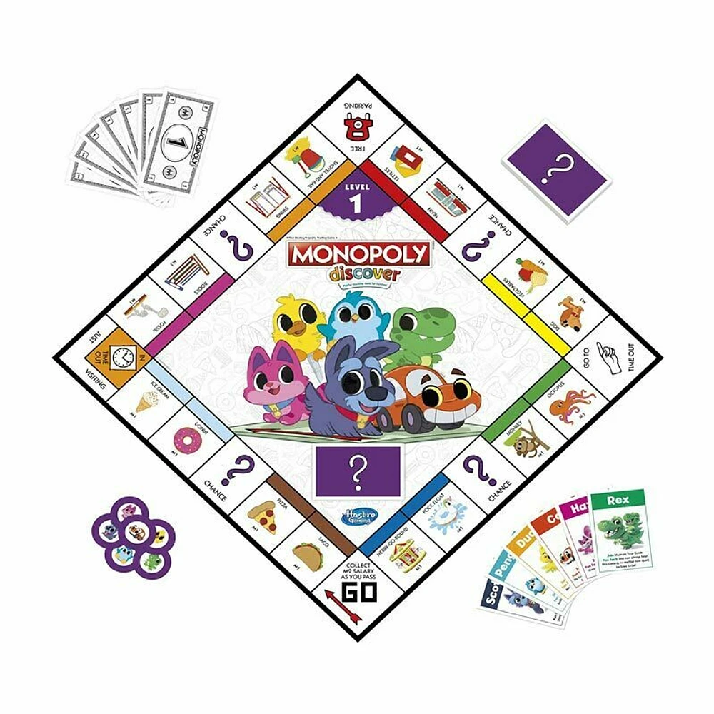 MONOPOLY Discover Board Game for Kids Ages 4+, Fun Game for Families, 2-Sided Gameboard,