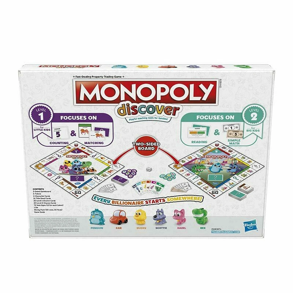 MONOPOLY Discover Board Game for Kids Ages 4+, Fun Game for Families, 2-Sided Gameboard,