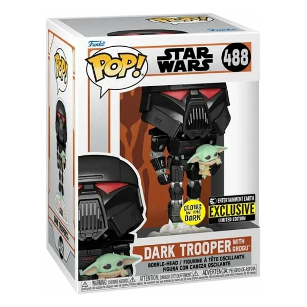 Funko Pop! Star Wars The Mandalorian Dark Trooper with Grogu GITD