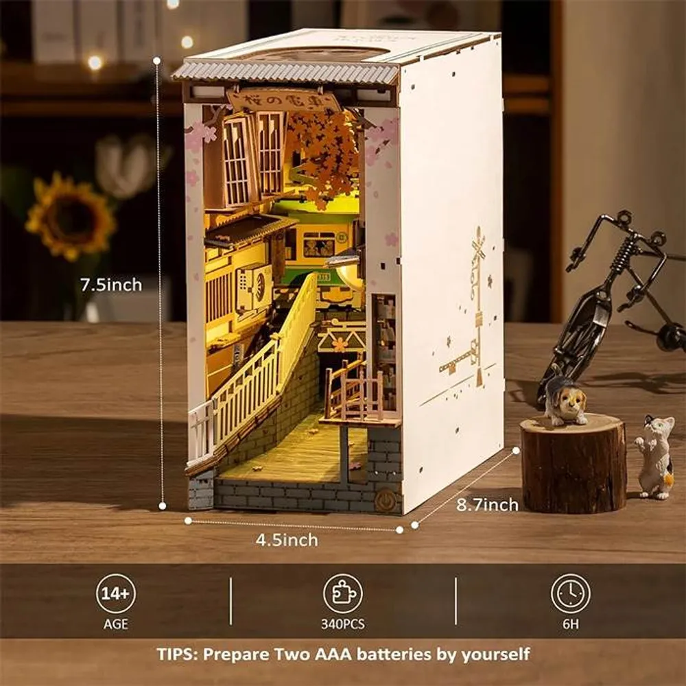 3D Wooden Puzzle House Book Nook Sakura Tram