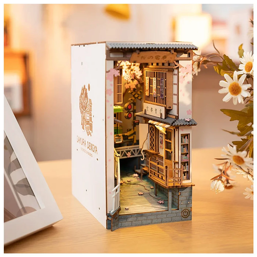 3D Wooden Puzzle House Book Nook Sakura Tram