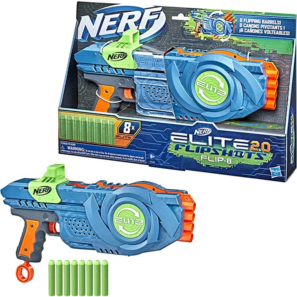 NERF Elite 2.0 Flipshots Flip 8 Blaster Rotating Dart Barrels 8 Dart Capacity 8 Elite Darts