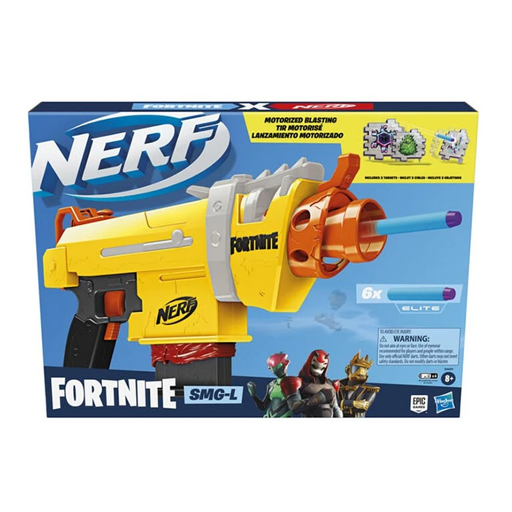 Nerf Fortnite SMG-L Motorized Dart Blaster Includes 3 Targets, 6-Dart Clip & 6 Official Darts