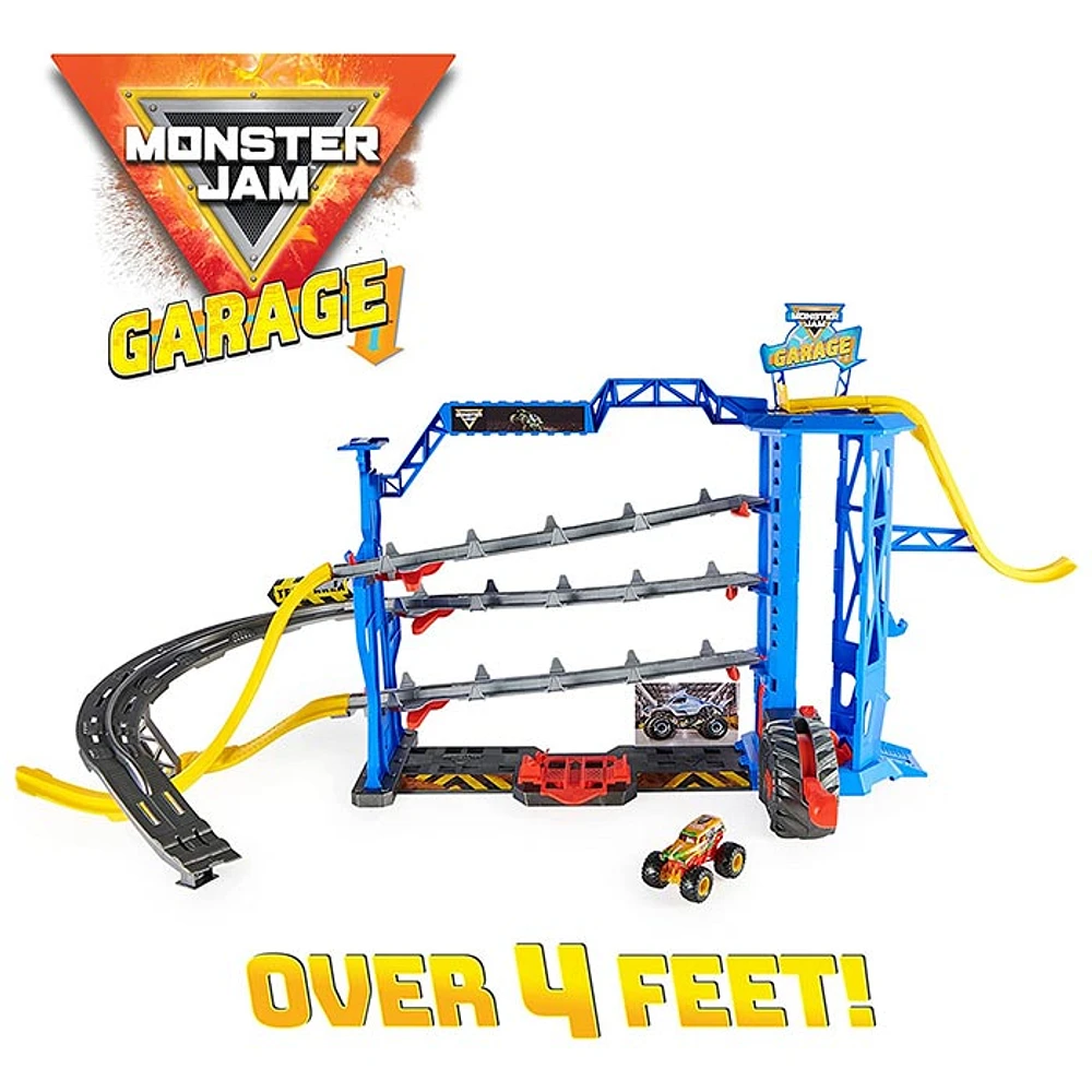 Monster Jam Garage Playset and Storage with Exclusive Grave Digger Monster Truck, Lights and Sounds