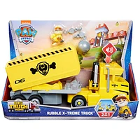 PAW Patrol, Rubble 2 in 1 Transforming X-Treme Truck with Excavator Toy, Crane Toy, Lights and Sounds