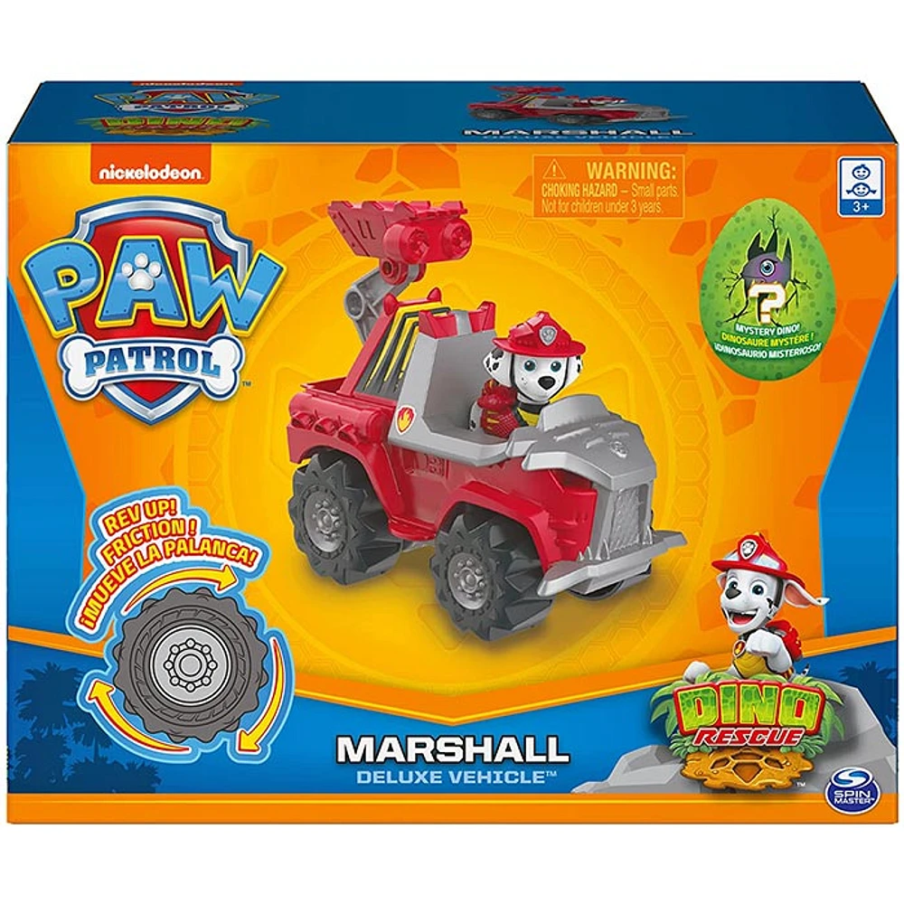 PAW Patrol, Dino Rescue Marshall s Deluxe Rev Up Vehicle with Mystery Dinosaur Figure