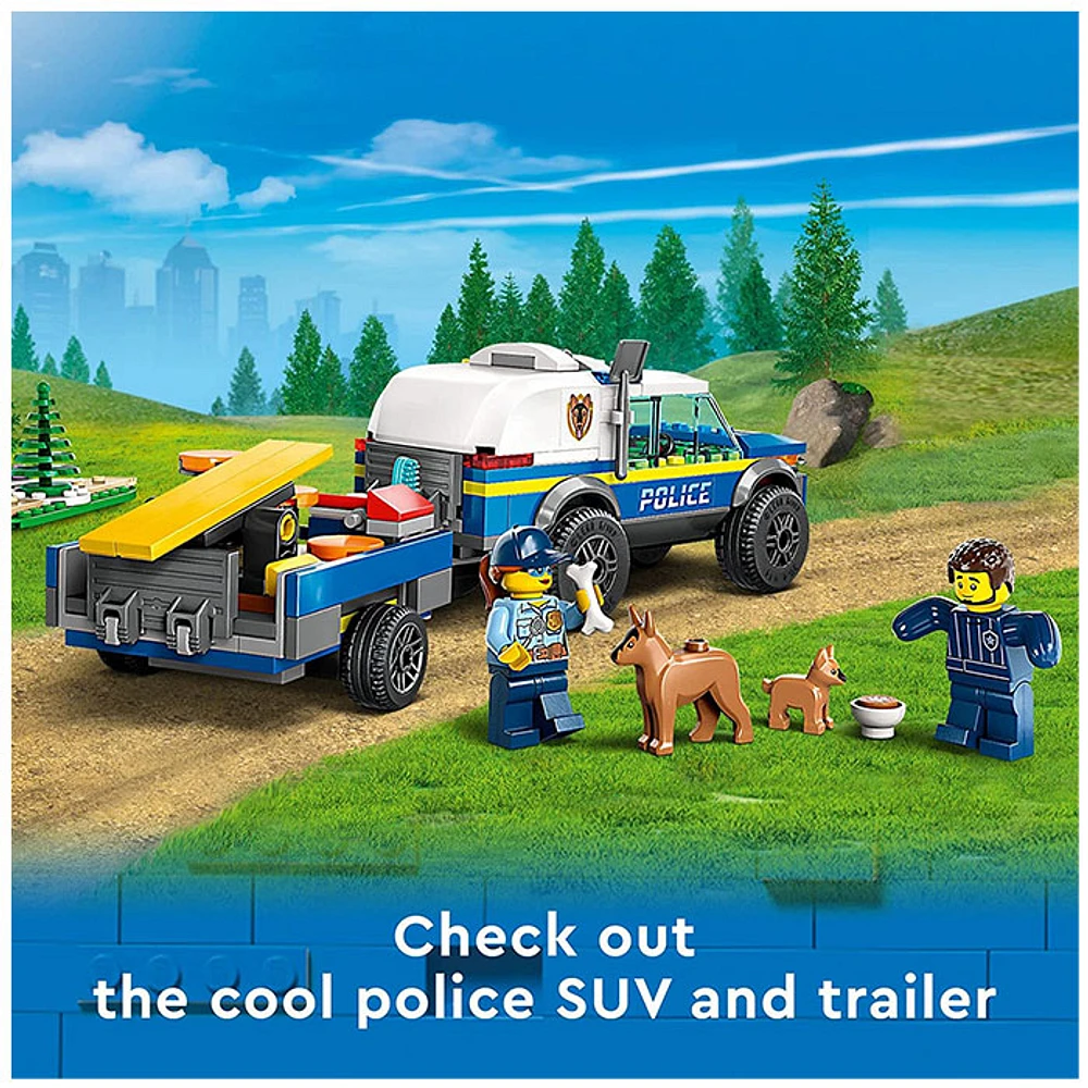 LEGO City Mobile Police Dog Training, SUV Toy Car with Trailer, Obstacle Course and Puppy Figures