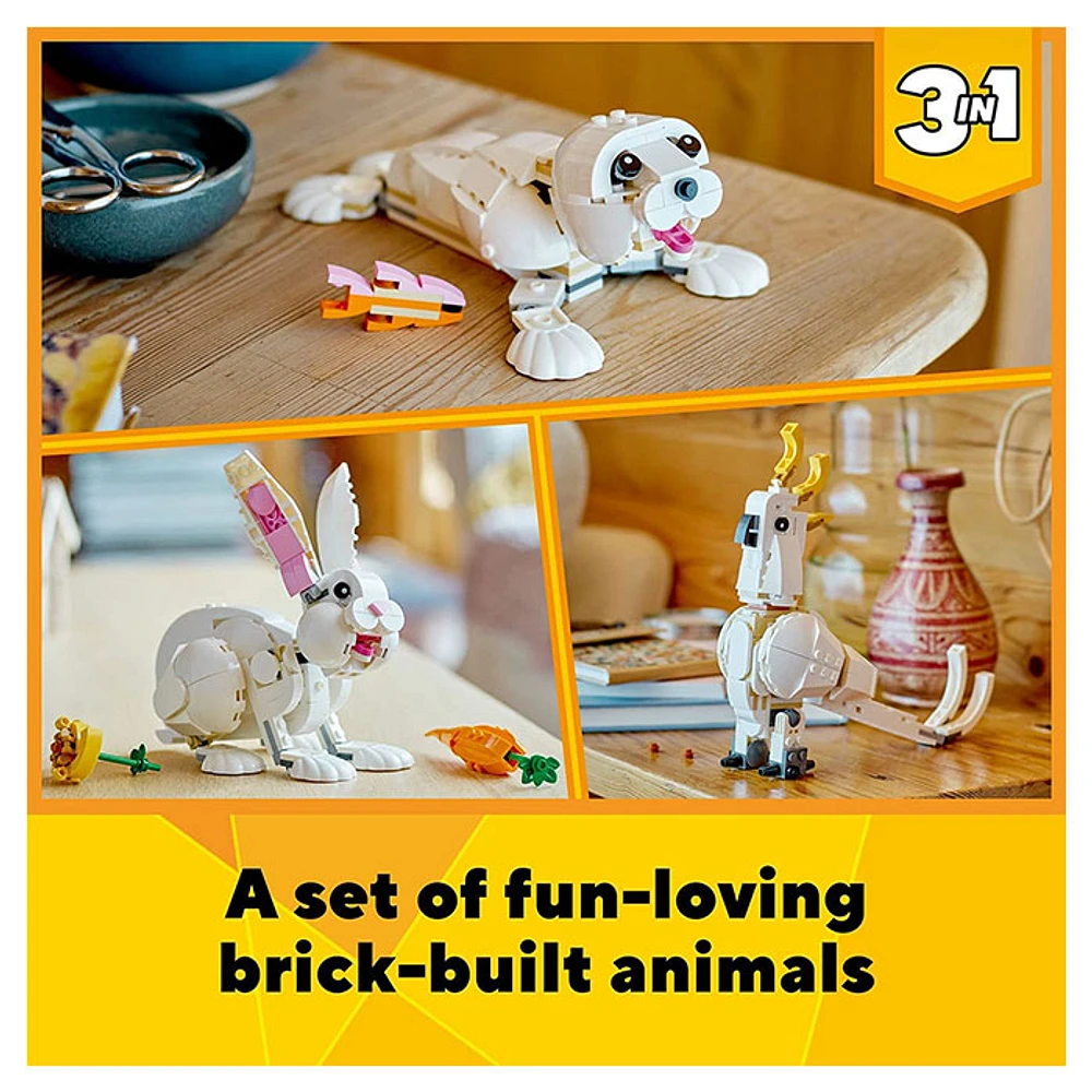 LEGO Creator 3in1 White Rabbit Animal Toy Building Set, Easter Bunny to Seal and Parrot