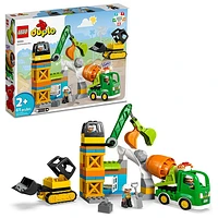 LEGO DUPLO Construction Site, Crane Toy, Bulldozer & Cement Mixer, Large Bricks Educational Sensory