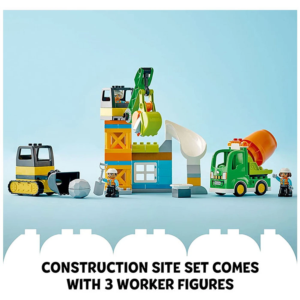 LEGO DUPLO Construction Site, Crane Toy, Bulldozer & Cement Mixer, Large Bricks Educational Sensory