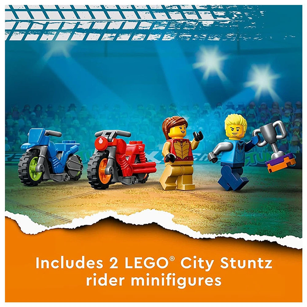 LEGO City Stuntz Spinning Stunt Challenge, 1 or 2 Player Tournaments with Flywheel-Powered Motorcycle Toys