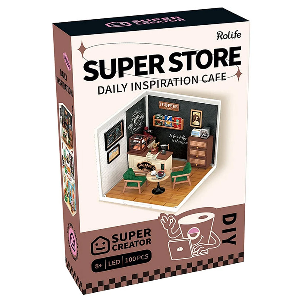 Rolife Super Creator Daily Inspiration Cafe Plastic DIY Miniature House Kit – 100 PCS