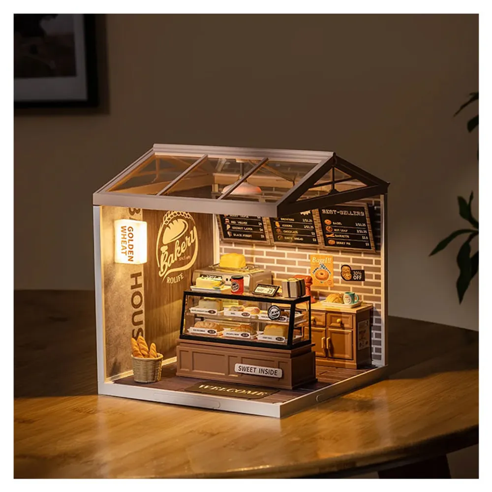 Rolife Super Creator Golden Wheat Bakery Plastic DIY Miniature House Kit - 110 PCS