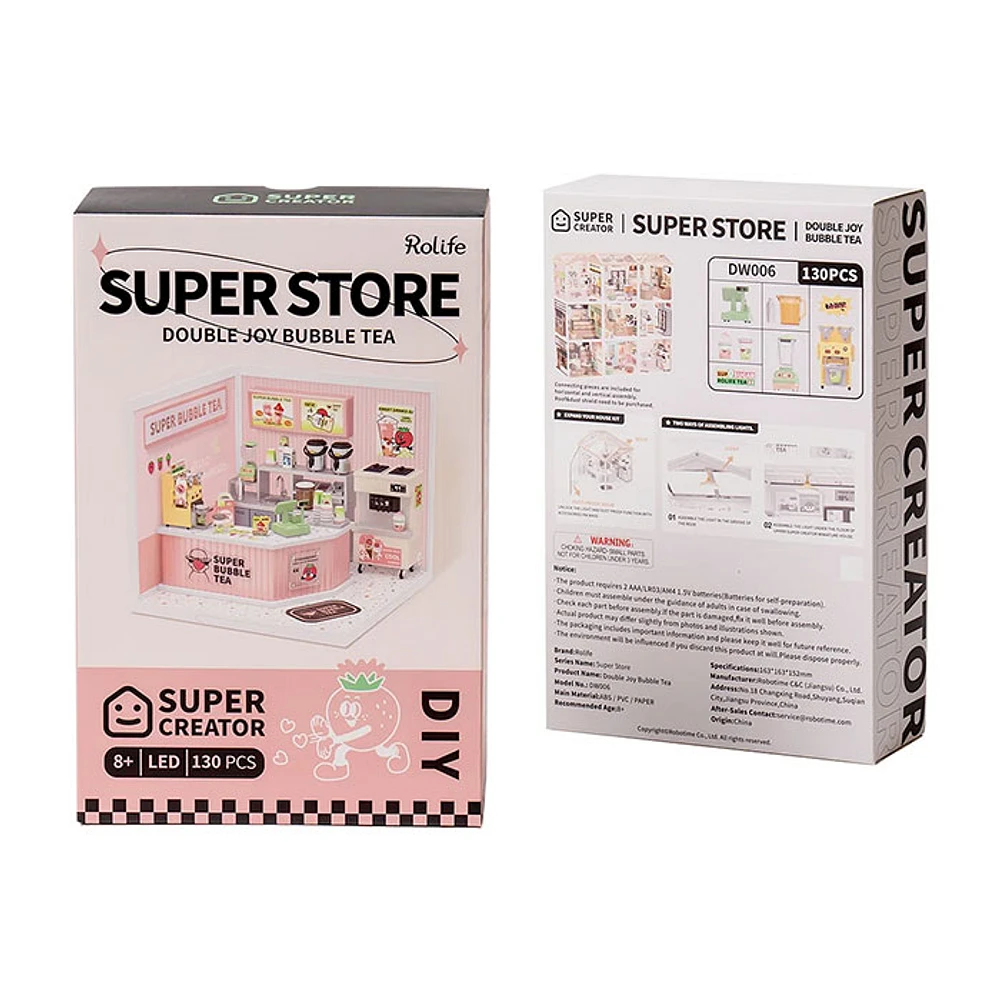 Rolife Super Creator Double Joy Bubble Tea Plastic DIY Miniature House Kit – 130 PCS