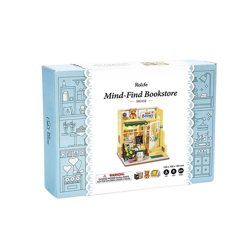 Rolife Mind-Find Bookstore DIY Miniature House – 63 PCS