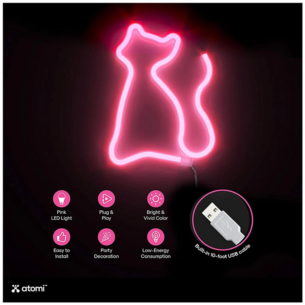 Atomi Smart Neon LED Light I Decorative Wall Art – Cat Pink