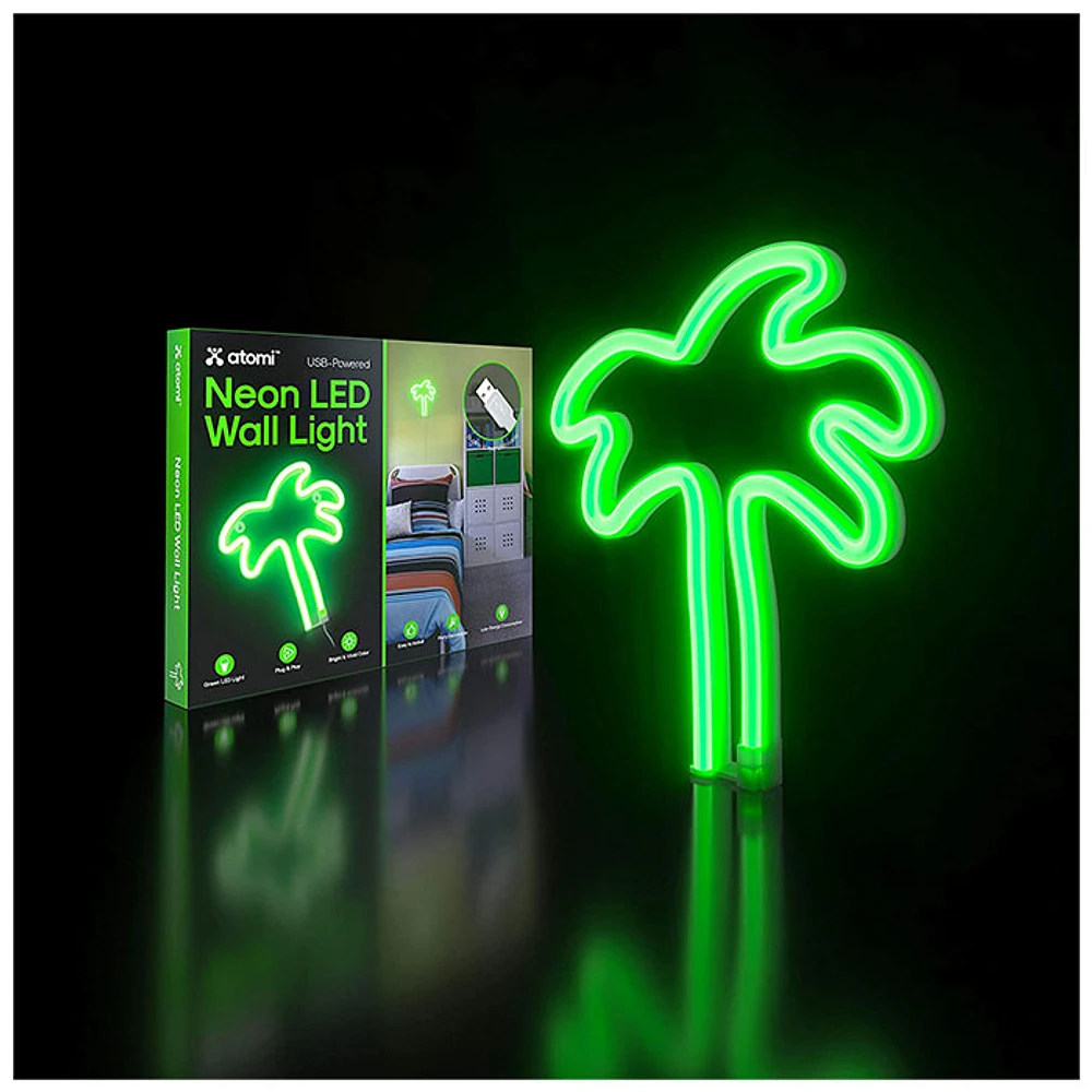 Atomi Smart Neon LED Light I Decorative Wall Art – Green Palm Tree