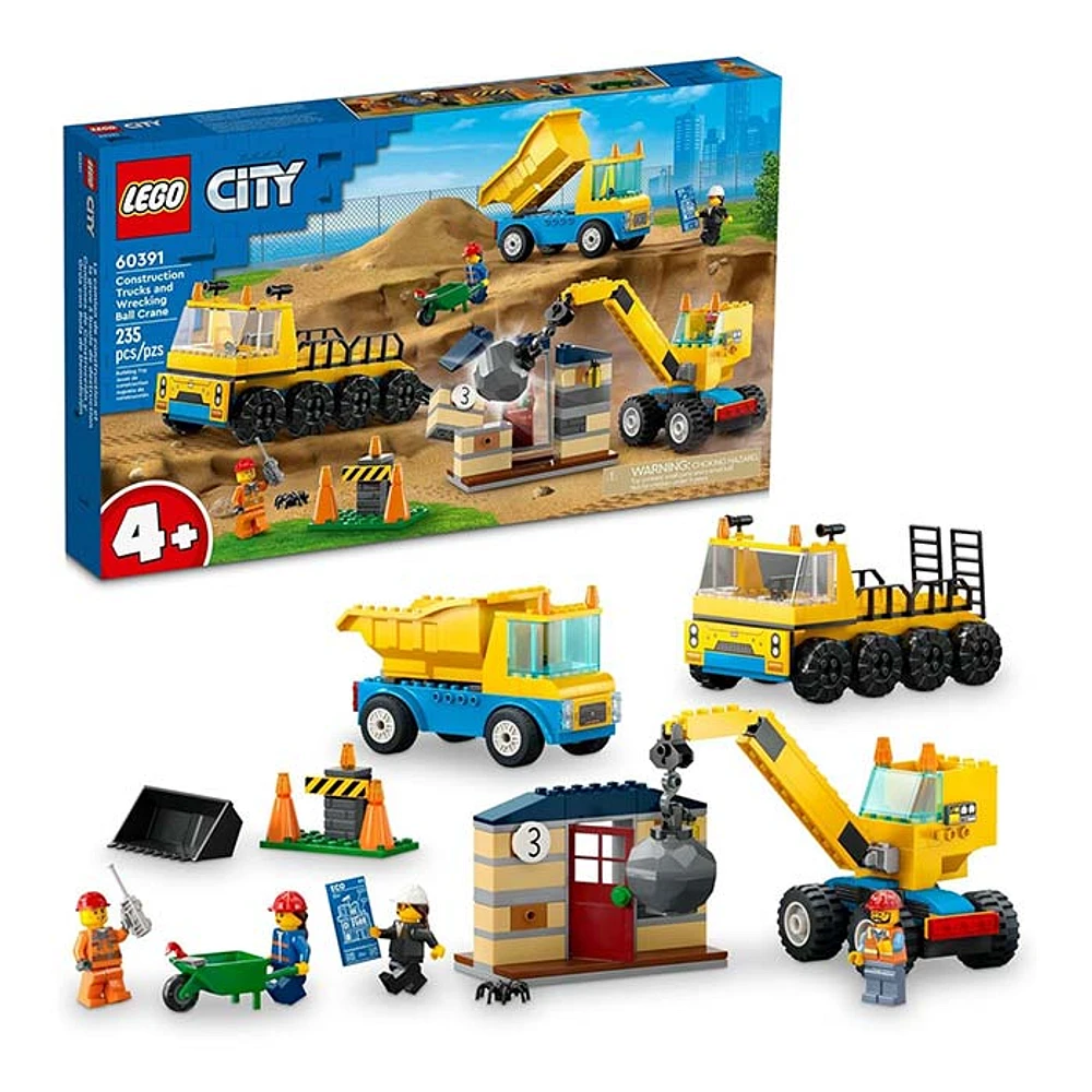 LEGO City Construction Trucks and Wrecking Ball Crane Building Toy Set 235 Pcs