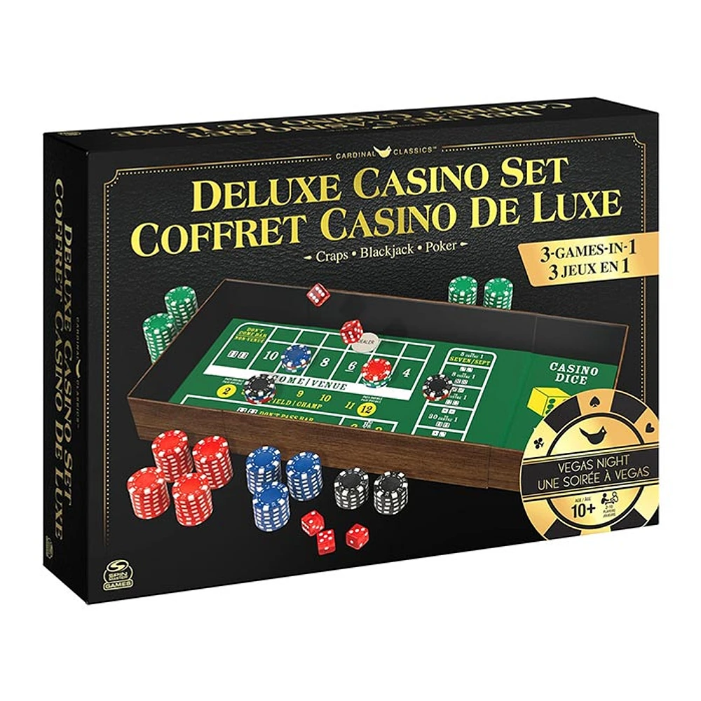 Deluxe Casino Set 3-Games-In-1 Craps Blackjack and Texas Hold ‘Em Poker