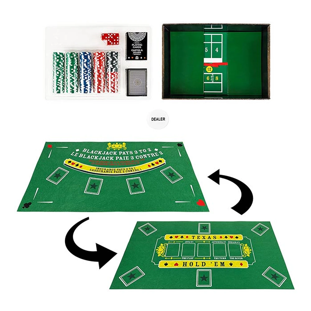 Deluxe Casino Set 3-Games-In-1 Craps Blackjack and Texas Hold ‘Em Poker