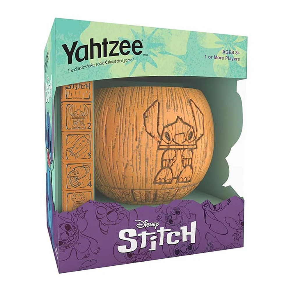 Yahtzee Disney Stitch Classic Dice Game with Tiki Style Dice Cup