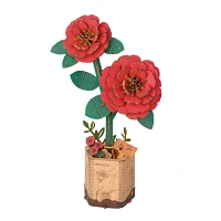 ROKR Rowood Red Camellia Flower Bouquet DIY 3D Wooden Puzzle