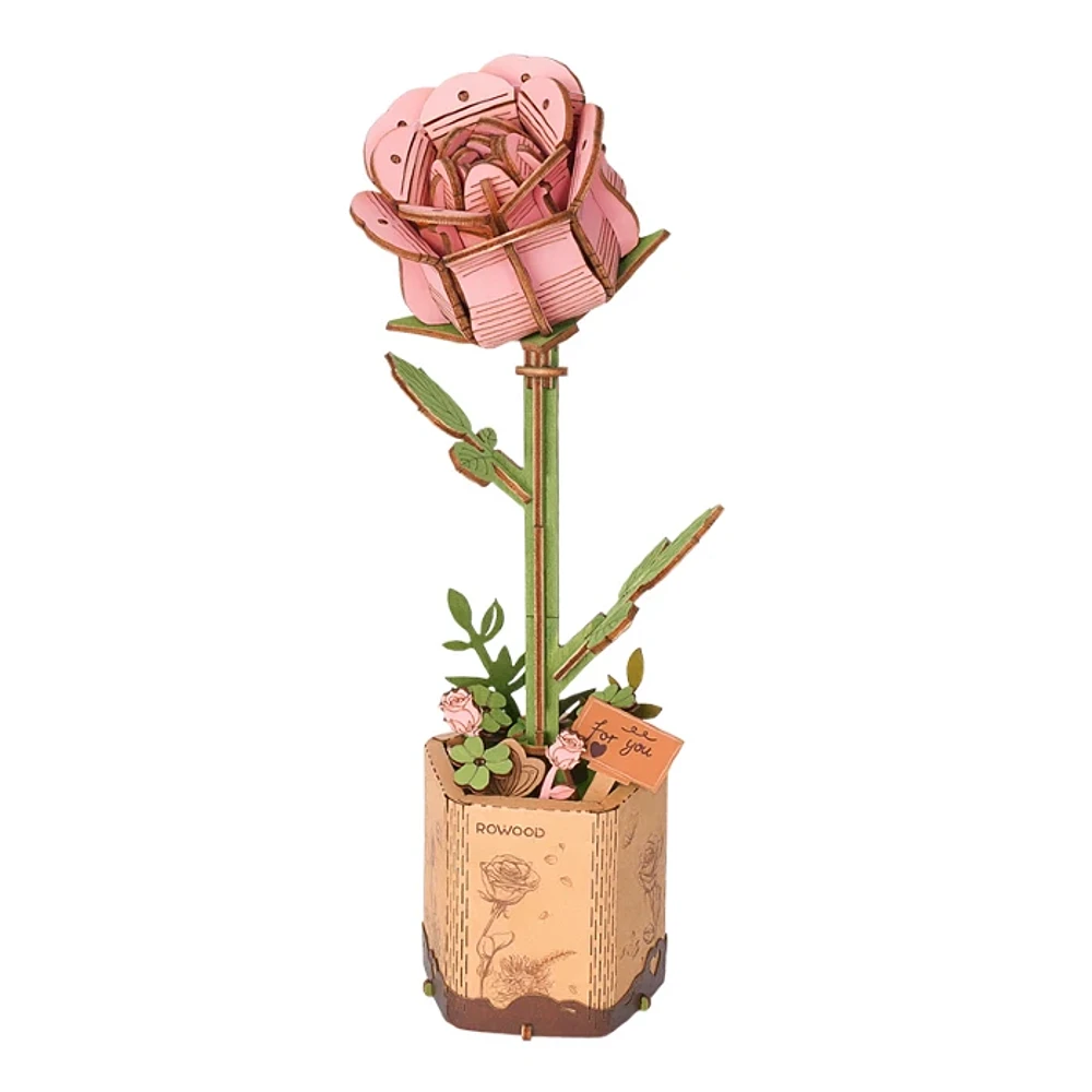 ROKR Rowood Pink Rose Flower Bouquet DIY 3D Wooden Puzzle