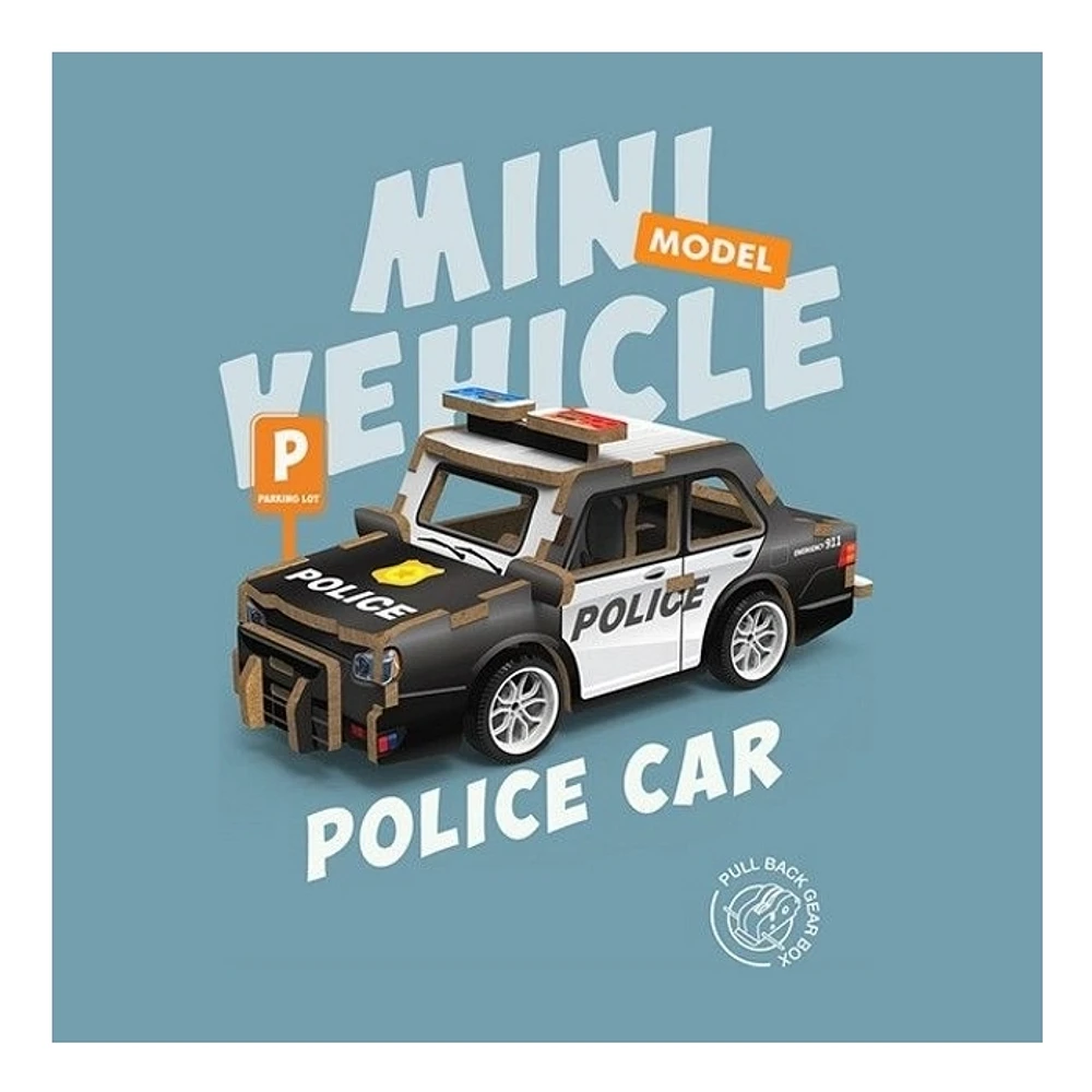 3D Wood Puzzle Police Car with Pull Back 22 Pieces