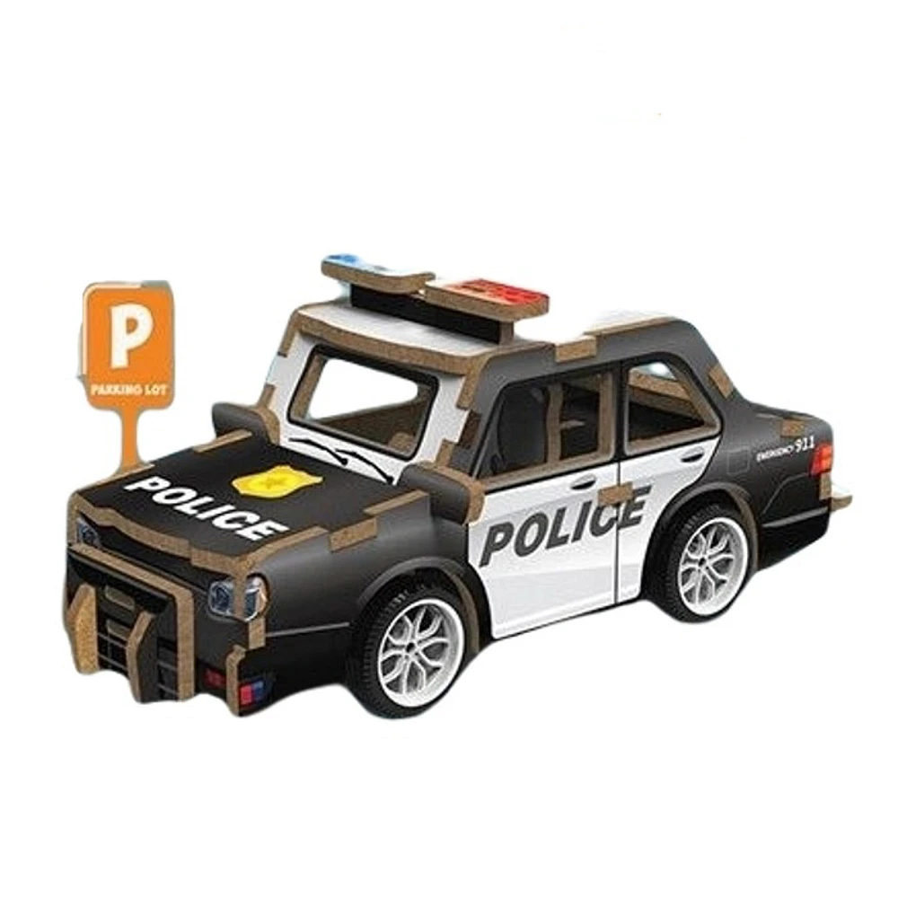 3D Wood Puzzle Police Car with Pull Back 22 Pieces