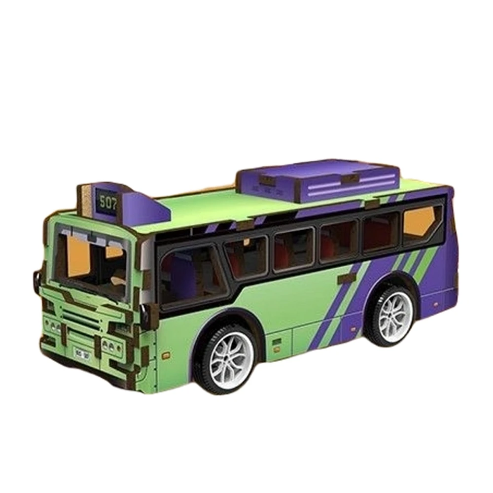 3D Wood Puzzle Bus with Pull Back 22 Pieces