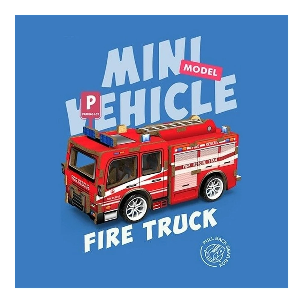 3D Wood Puzzle Fire Truck with Pull Back 29 Pieces