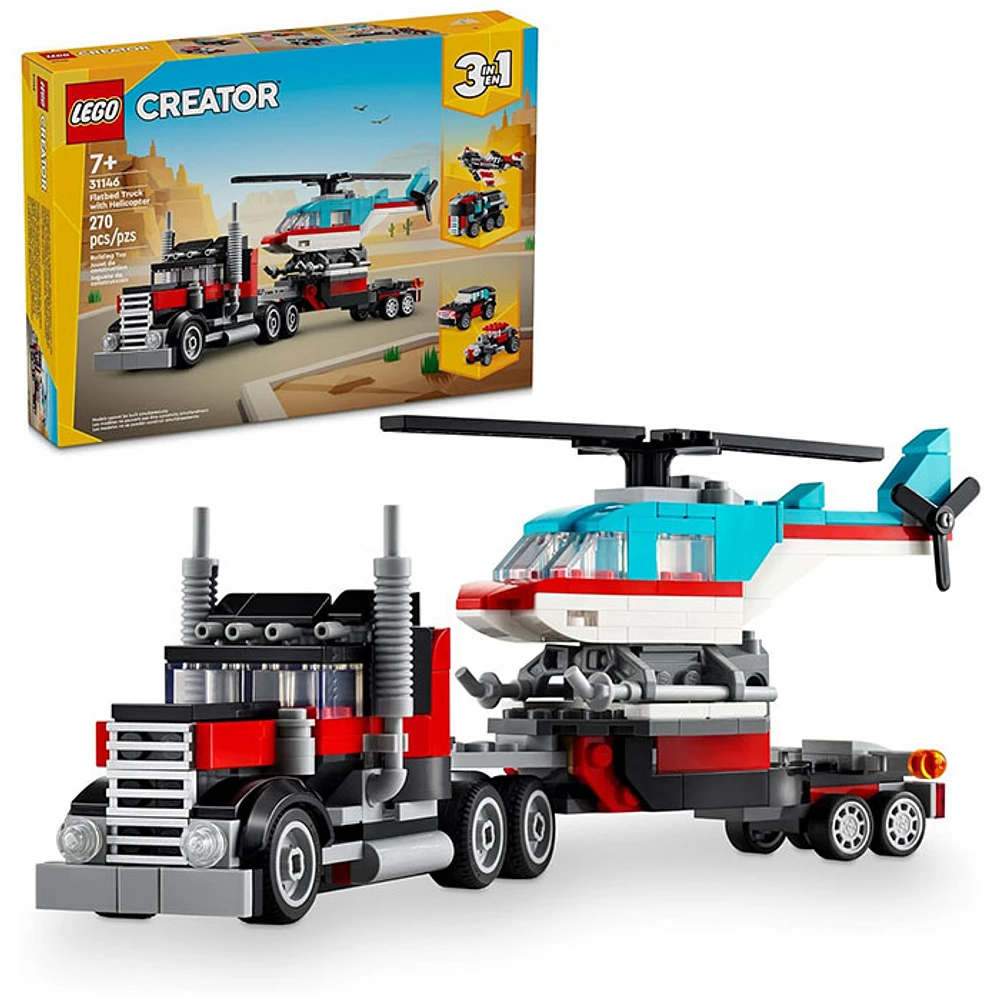 LEGO Creator 3 in 1 Flatbed Truck with Helicopter Toy