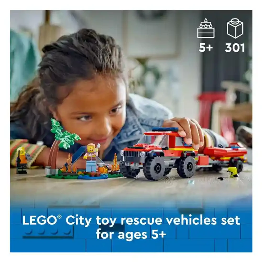 LEGO City 4×4 Fire Truck with Rescue Boat 301 PCS 5+