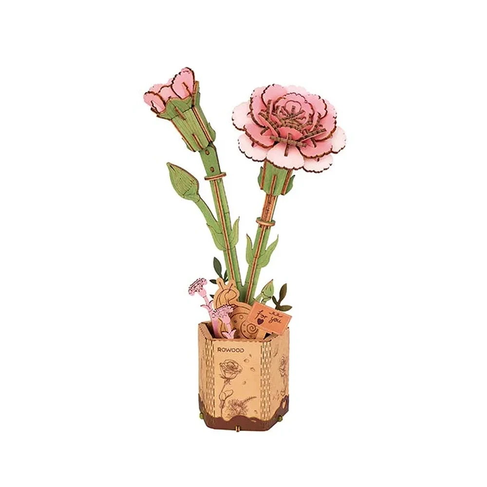 3D Wooden DIY Puzzle Pink Carnation