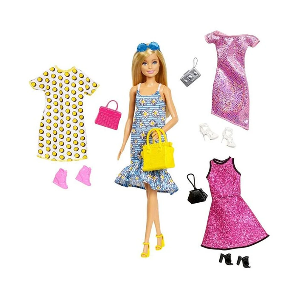 Barbie Doll And Fashion Clothing Set Accessories With 4 Complete Outfits