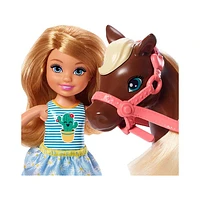 Barbie Club Chelsea Blonde Doll and Brown Pony Riding Play Set