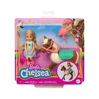 Barbie Club Chelsea Blonde Doll and Brown Pony Riding Play Set