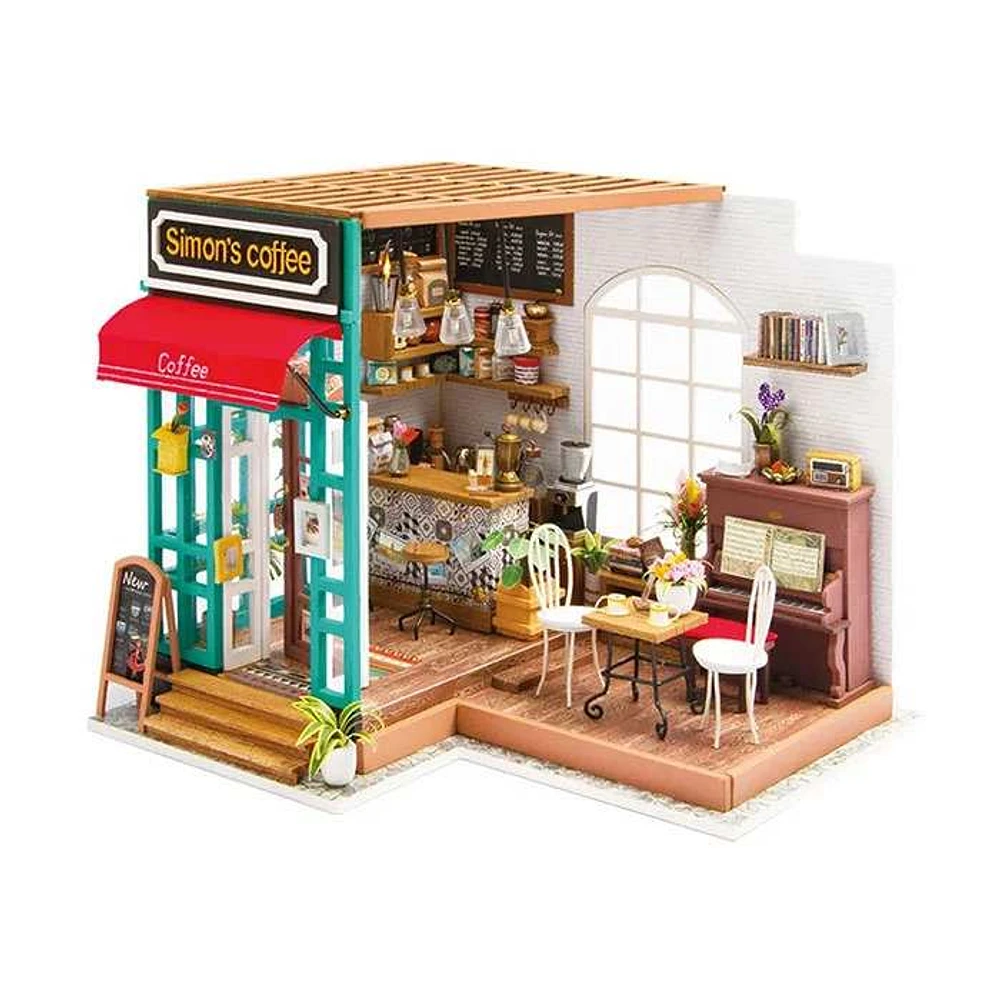 3D Wooden Puzzle Simon’s Coffee Cafe Fully Assembled with Display Case